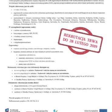 Rekrutacja do projektu „Fachowość i taktyka szansą na zatrudnienie”