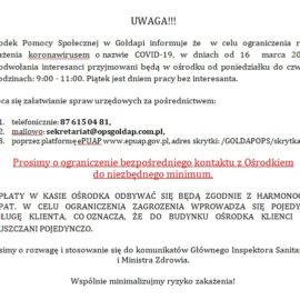 Informacja dot. przyjmowania interesantów od dnia 16.03.2020 r.